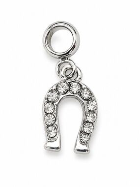 Silver Rhinestone Horseshoe Charm • Lucky • Pandora-Style Bail